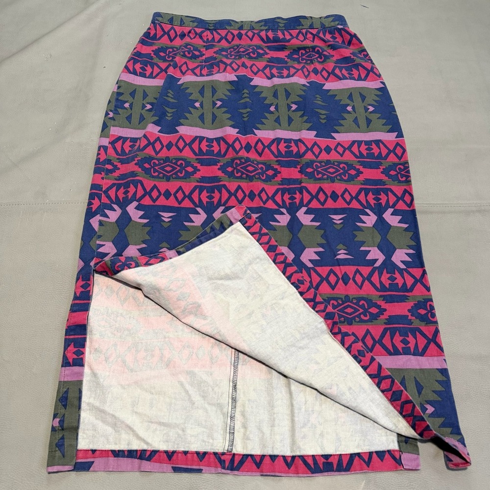 VTG 90s Women South Western Aztec Geometric Print Cowgirl Maxi Skirt 16 USA-7302